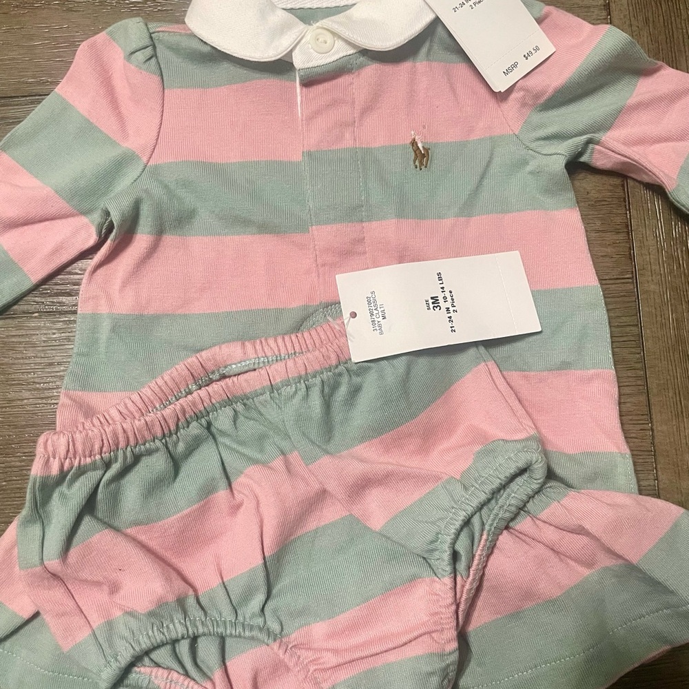 Striped Pink and Green Baby Outfit